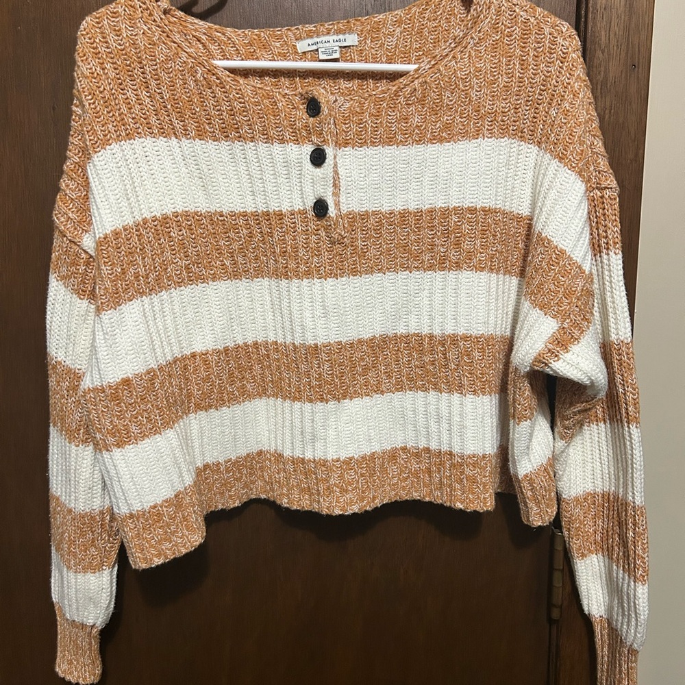 American Eagle Outfitters Orange and White Cropped Sweater